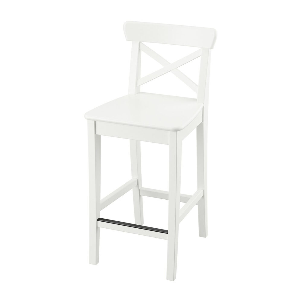 Stołek barowy ROSENTORP z oparciem, biały, siedzisko 63 cm