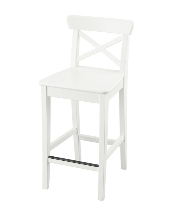 Stołek barowy ROSENTORP z oparciem, biały, siedzisko 63 cm