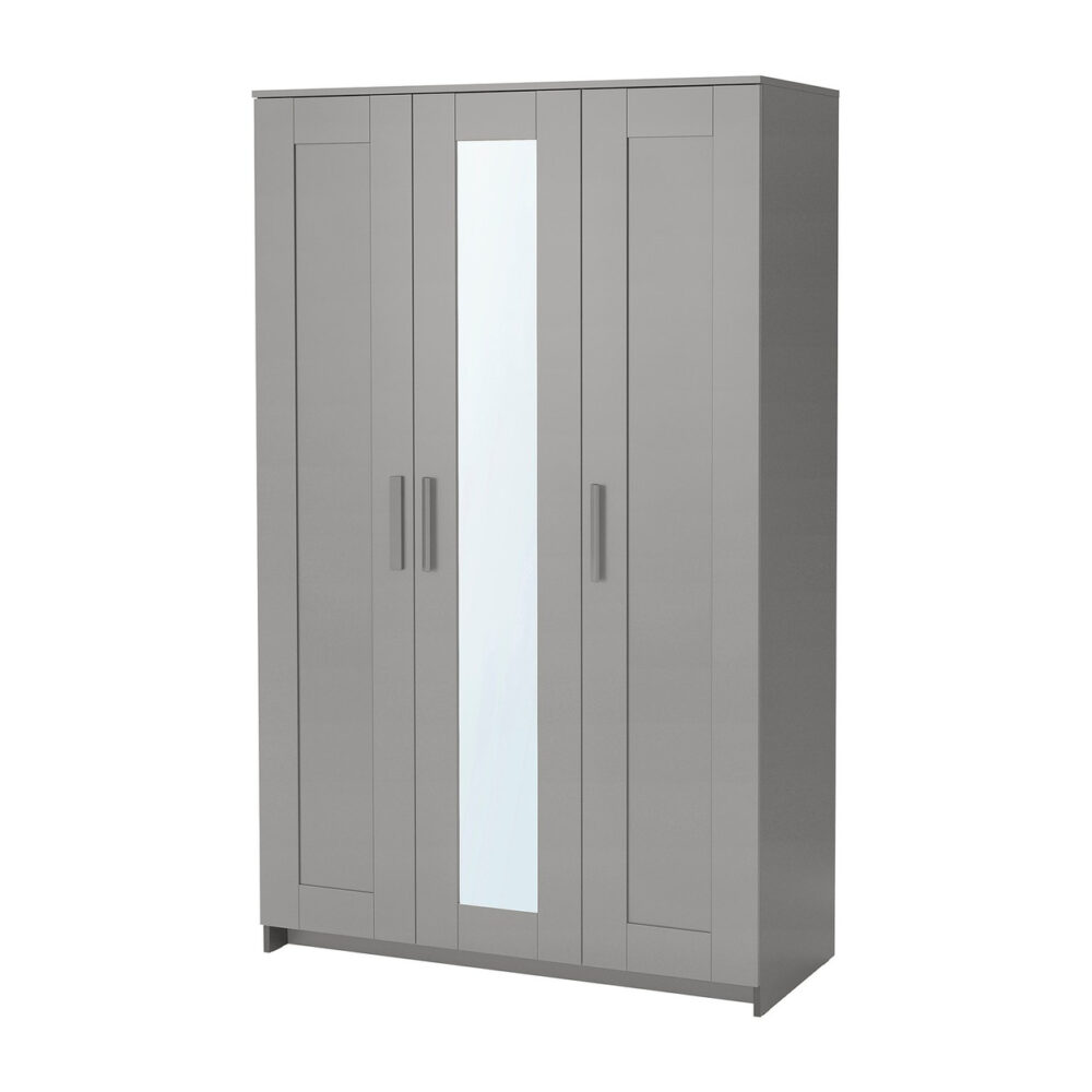 Szafa 3-drzwiowa BRIMNES z lustrem szara 117 cm