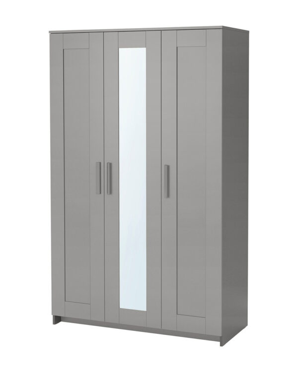 Szafa 3-drzwiowa BRIMNES z lustrem szara 117 cm